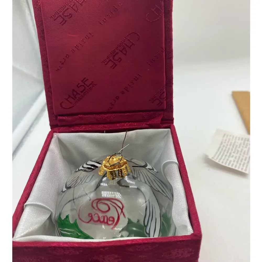 Chase Inside Art Reverse Painted‎ Doves Peace Blown Glass Christmas Ornament 3